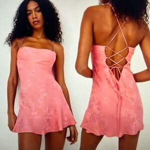 New! For‎ Love and Lemons Gabrielle Mini Dress Satin in Pink Size Small NWT